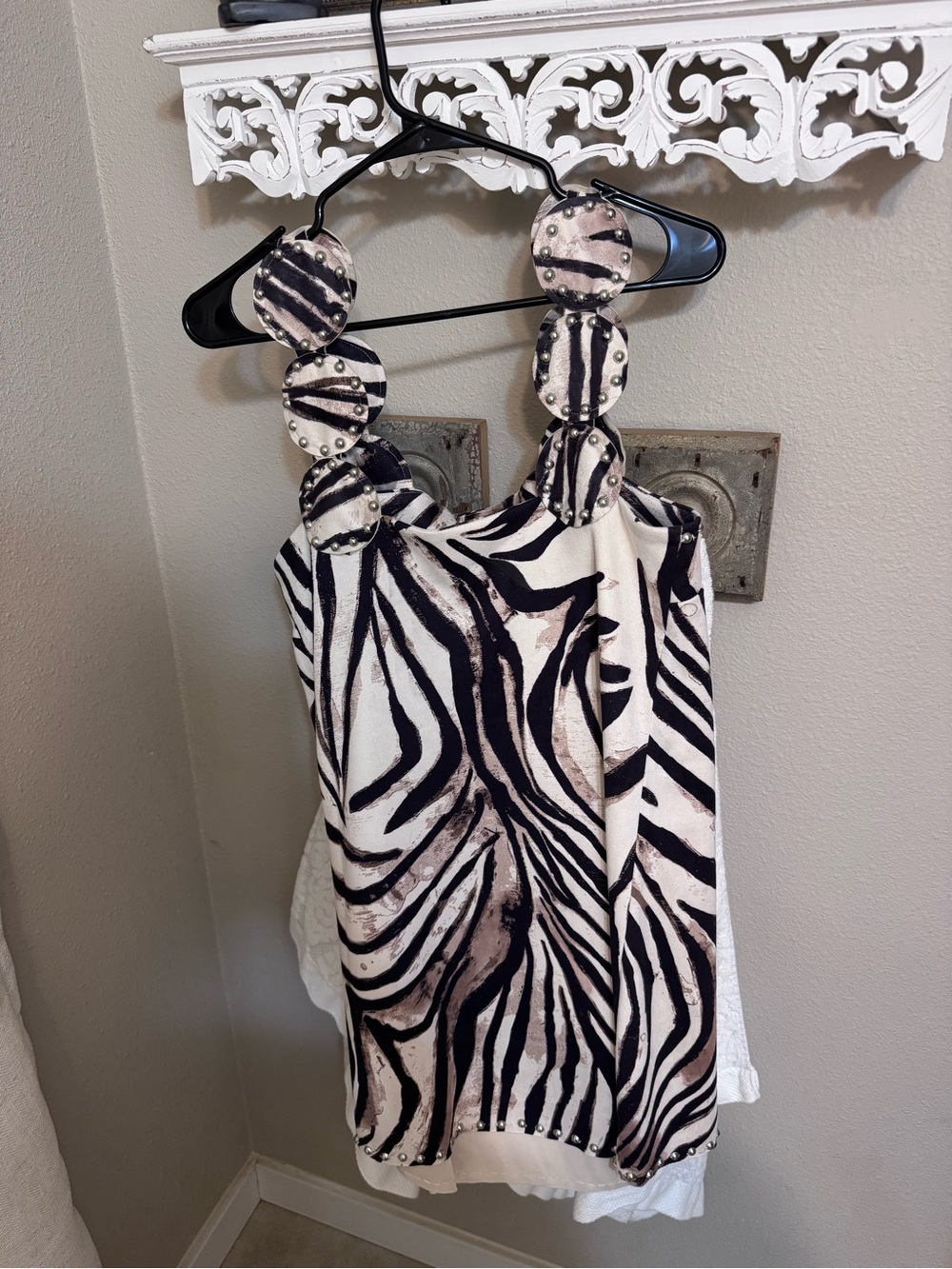 Anthropologie Zebra-Print dress in Brown & with Taupe Accents and studed detail